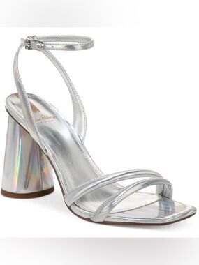 Sam Edelman Kia Block Heel Sandal Silver Metallic Holographic - Size 7 (NIB)